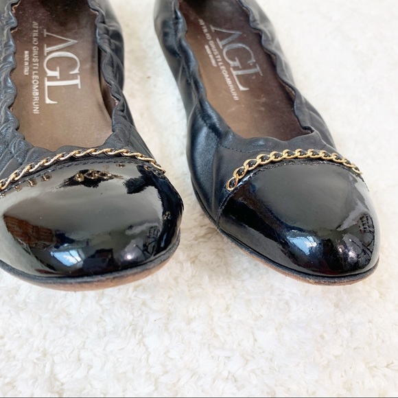 AGL Chain Detail Cap Toe Leather Ballet Flats - Picture 5 of 8